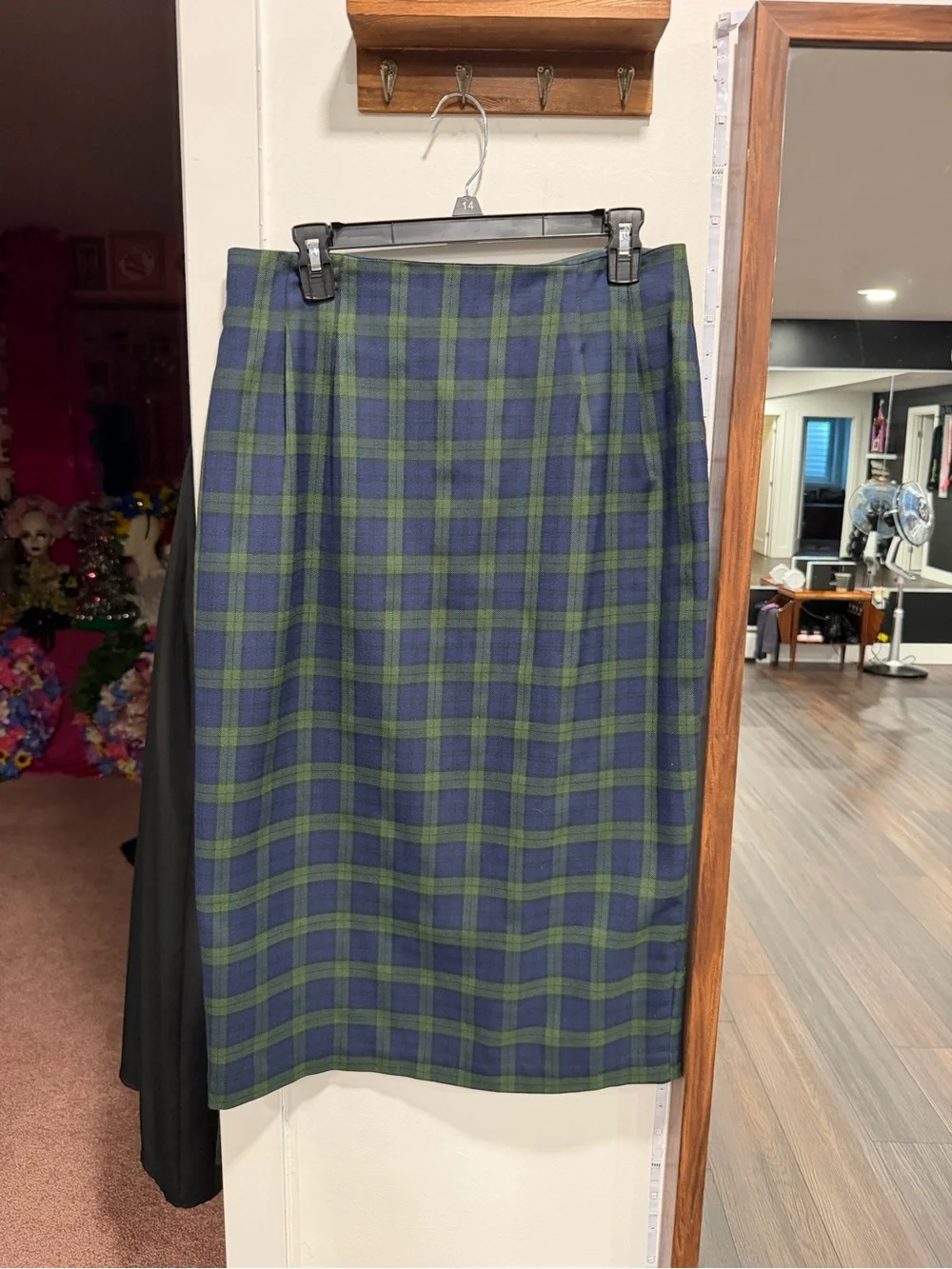 Green & Navy Plaid Pencil Skirt